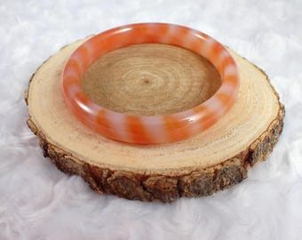 58.4mm Beautiful Orange White Agate Crystal Bangle Bracelet - Orange Banded Crystal Bracelet - Flat Inside Smooth Agate Bangle #JEWEL#1577