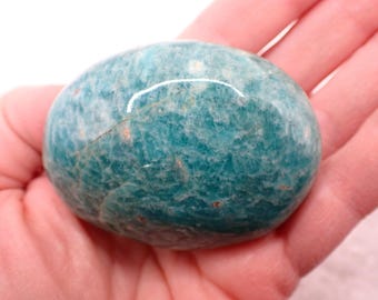 Natural Amazonite Crystal Palm Stone - Heavy Aqua Blue-Green Oval Gallet - 2.5 Inch Turquoise Smooth Palmstone -  #PALMS#1257
