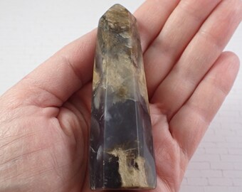 Pretty Purple Chalcedony Crystal Tower - Purple Brown Tan - Opaque Faceted Smooth Polished - 4.5 Inch Purple Brown Crystal Point #TOWER#1141