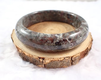 62.2mm Perfect Natural Yooperlite Crystal Bangle Bracelet - UV Reactive Smooth Finish Flat Inside - Gray Black Orange Bangle #JEWEL#1401