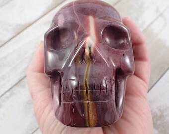 Natural Mookaite Jasper Crystal Skull Carving - Maroon Mustard White Human Skull - 3.75 Inch Mookaite Crystal Carving Skull #SKULL#1050