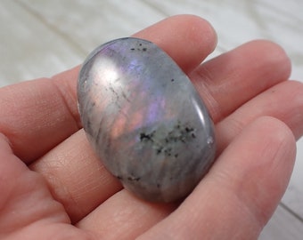 Small Natural Purple Flashy Labradorite Tumble - Gray Black Purple Flash - Small Natural Labradorite - 1.5 Inch Gray Lab Tumble #TUMBL#1048