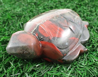 African Bloodstone Crystal Turtle Carving - Large Red Gray Gold Turtle - 3.5 Inch Heavy Thick Turtle - Red Gray Crystal Figurine #ANMLS#1197
