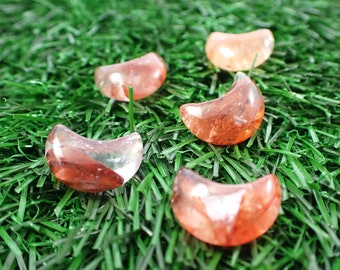 1 Piece Natural Fire Quartz Crystal Mini Moon Carving - Smooth Polished Red Orange Clear - Small Natural Fire Quartz Mini Moon #MINIS#1052