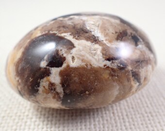 1 Piece Natural Black Opal Crystal Palm Stone - Brown Caramel Cream Gallet - Small Smooth Oval Palmstone - Black Opal Crystal #PALMS#1025