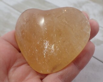 1 Piece Natural Honey Calcite Heart Carving - Large Flashy Honey Heart - Smooth Polished Crystal - Honey Calcite Natural Heart #HEART#1055