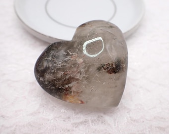 Chunky Clear Garden Quartz Crystal Heart Carving - Thick Clear Green Brown - Smooth Polished 2 inch Heart - Natural Crystal #HEART#1111