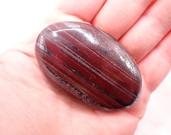 Lovely Natural Tiger Iron Ore Crystal Palmstone - Red Brown Silver Shiny Gallet - 2.25 Inch Smooth Polished Tiger Iron #PALMS#1254