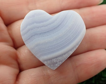Pretty Blue Lace Agate Heart Crystal - Small Thick Flat Heart - Blue Banding 1.25 Inch Heart - High Quality Crystal Carving #HEART#1036