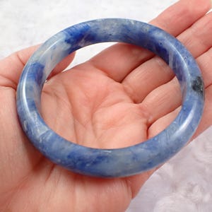 62.3mm Blue Kyanite Crystal Bangle Bracelet - Thick Smooth Polished Bracelet - Flat Inside Blue Clear Crystal Bangle Bracelet #JEWEL#1384