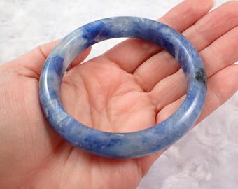 62.3mm Blue Kyanite Crystal Bangle Bracelet - Thick Smooth Polished Bracelet - Flat Inside Blue Clear Crystal Bangle Bracelet #JEWEL#1384
