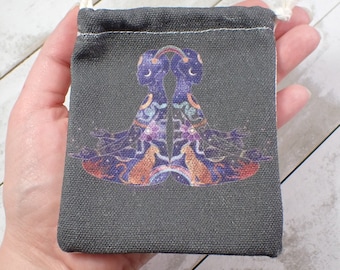 1 Piece Astrological Signs Linen Fabric Crystal Pouch - Black Purple Red White Back - Zodiac Crystal Bag - 4.25x3.5 Inch Bag #POUCH#1039