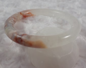 62.8mm Pink Flower Agate Bangle Bracelet - Smooth Polished Round Bangle - Flower Agate Crystal Bracelet - Pink Agate No Chips #JEWEL#1300