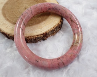 60.4mm Shiny Pink Rhodonite Crystal Bangle Bracelet - Smooth Round Bangle - Pink Brown Gray Crystal Bracelet - Rhodonite Bangle #JEWEL#1508