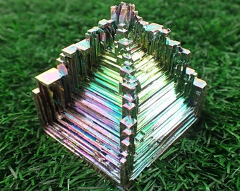 Large Bismuth Rainbow Castle Crystal Specimen - Green Blue Pink Yellow - 2 Inch Metal Specimen Bismuth - Tiered Abstract Crystal #FRFRM#1054
