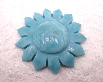 Amazonite Crystal Sunflower Carving - Flat Back Textured Sunflower - 3 inch Amazonite Sunflower Crystal Carving #FLWRS#1017