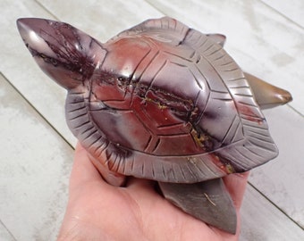 1 Piece Natural Mookaite Jasper Sea Turtle Carving - Large Textured Perfect Condition - 115x100x60mm Purple Red Mookaite Turtle #ANMLS#1193