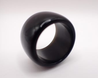 US Size 12.75 Thick Black Obsidian Bangle Crystal Ring - Shiny Black Opaque - Smooth Black Obsidian Bangle Ring - Black Obsidian #RINGS#1109