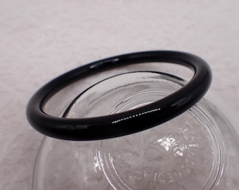 59.3mm Slim Black Agate Bangle Bracelet - Smooth Polished Round Inside - Natural Black Agate Crystal Bracelet - No Chips Bangle #JEWEL#1918