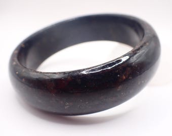 61.5mm Super Flashy Black Mica Crystal Bangle Bracelet - Smooth Finish Flat Inside - Black Mica Copper Gold Flash Crystal Bangle #JEWEL#1693