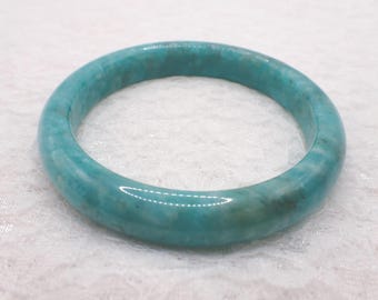 62.4mm Deep Turquoise Blue Amazonite Natural Crystal Bangle Bracelet - Smooth Finish Flat Inside - Amazonite Crystal Bangle #JEWEL#1837