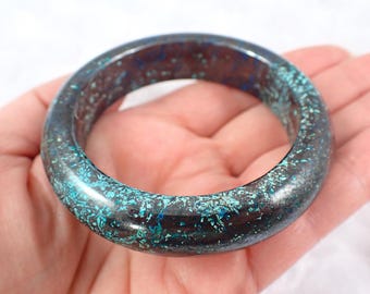 54.9mm Black Turquoise Phoenix Stone Crystal Bangle Cuff Bracelet - Thick Heavy Smooth Polished Bracelet - Black Turquoise #JEWEL#1529