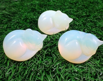 White Opalite Sleeping Cat Crystal - Small Round Curled Up Cat - 1.75 Inch Opalite Animal Carving - Small Kitten Asleep Crystal #ANMLS#1035