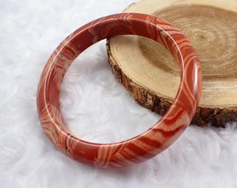 60.2mm Red Jasper Crystal Bangle Cuff Bracelet - Smooth Flat Inside Polished - Natural Red Jasper - Red Cream Opaque Bangle #JEWEL#1497
