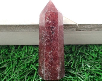 Short Strawberry Quartz Crystal Tower - Dark Pink Sparkly Faceted - 2.25 Inch Crystal Tower - Natural Strawberry Quartz Tower #TOWER#1215