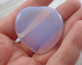 1 Piece Pink Opalite Heart Crystal Worry Stone - Small Smooth Polished - Light Pink Partially Translucent - 39x39x5mm Heart Stone WORRY#1002