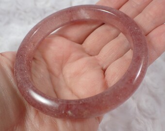 59.3mm Natural Strawberry Quartz Bangle Bracelet - Sparkly Pink Natural Strawberry Quartz Crystal - Silver Sparkle Crystal Bangle JEWEL#1243