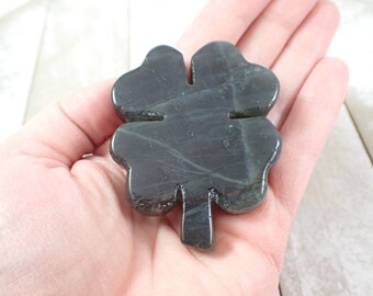 Beautiful Super Flashy Blue Labradorite Crystal Carving - 2.5 Inch Labradorite Opaque Carving - Four Leaf Clover Lucky 4 Leaf #CRVNG#2176