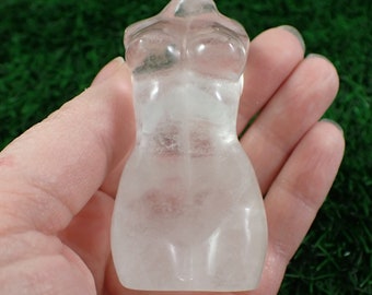 1 Piece Natural Clear Quartz Crystal Carving - Woman Body Shiny Polished - Female Body Carving - Clear Standing White Curvy Body #BDIES#1016