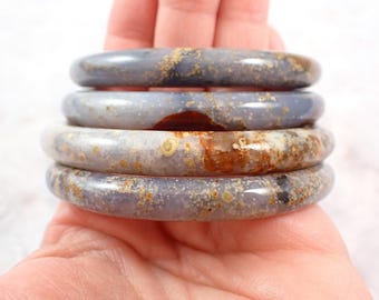 62.0mm Purple Agate Crystal Bangle Bracelet - Purple Brown Beige Crystal Bracelet - Round Inside Natural Smooth Agate Bangle #JEWEL#1383