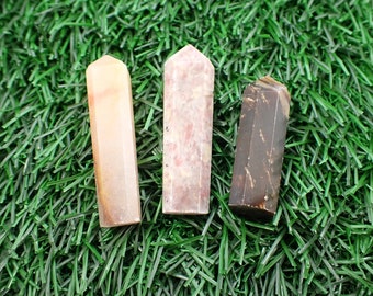 3 Pcs Mini Crystal Points - Rhodonite Peach Calcite Chocolate Calcite - 1.50 Inch Standing Mini Towers - Faceted Crystal Points #POINT#1046
