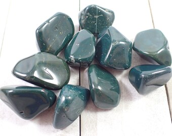 4 Pcs Natural Bloodstone Crystal Tumbles - Rounded Smooth Thin Tumbled Stones - Dark Green Bloodstone Crystal Tumble Stones #TUMBL#1005