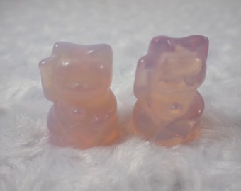 Pretty Pink Opalite Money Cat Crystal - Fortune Cat Crystal Carving - 1.25 Inch Light Pink Waving Cat - Pink Happy Cat Carving #ANMLS#1005