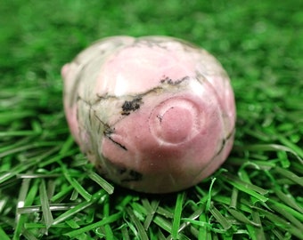 One Pink Rhodonite Ladybug Crystal Carving - Smooth Round Bug - 29x25x16mm Pink Black Gray - Rhodonite Crystal Ladybug #ANMLS#1003
