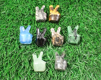 1 Peace Sign Fingers Crystal Carving - Mini Peace Fingers - Green Black Pink Peace Signs - 1.25 Inch Mini Peace Sign Stands Up #MINIS#1070