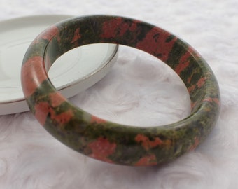 58.4mm Unakite Crystal Bangle Bracelet - Smooth Polished Bangle - Natural Green Pink Unakite Crystal Bracelet - Thick No Chips #JEWEL#1159