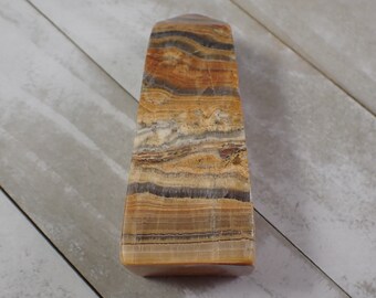 1 Piece Natural Banded Onyx Square Crystal Tower - Yellow Gray Orange - Thick Square Polished Tower - 83x35x27mm Onyx Tower #TOWER#1031