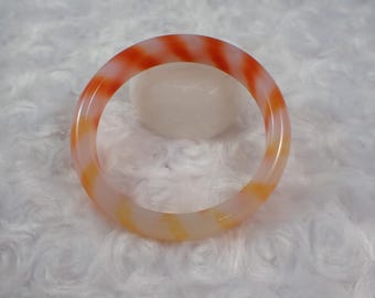 58.2mm Bright Orange White Agate Crystal Bangle Bracelet - Orange Banded Crystal Bracelet - Flat Inside Smooth Agate Bangle #JEWEL#1355