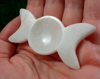 Mini White Jade Triple Moon Crystal Bowl - Small Smooth Polished Natural Crystal Bowl - Three Moon Tray for Crystals Spheres #BOWLS#1086