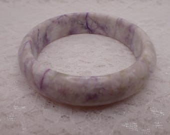 60.0mm Natural Purple Jadeite Crystal Bangle Bracelet - Smooth Finish Flat Inside - White Purple Jadeite Crystal Bangle #JEWEL#1959