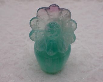 Natural Fluorite Smiley Face Potted Flower Carving - Purple Green Clear - Natural Fluorite Flower - 2.25 Inch Fluorite Flower #FLWRS#1014