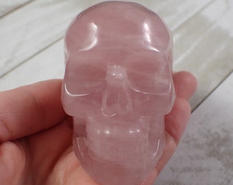 1 Piece Rose Quartz Flashy Crystal Skull Carving - Pink Large Human Skull - 71x60x50mm Pink Rose Quartz - Crystal Carving Skull #SKULL#1025