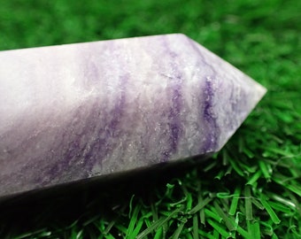 1 Piece Natural Purple Silk Fluorite Crystal Tower - Purple Green White Crystal - 125x28x25mm Faceted Silk Fluorite Crystal Tower TOWER#1059