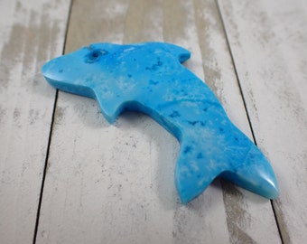 Awesome Bright Blue Agate Dolphin Crystal - Blue Dyed Druzy Agate Crystal - 2.5 Inch Flat Back Smooth Polished Blue Dolphin #ANMLS#1232