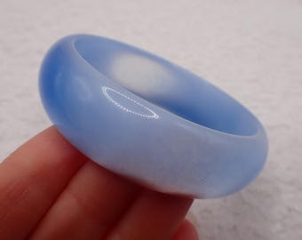 60.1mm Shiny Light Blue Cats Eye Crystal Bangle Bracelet - Smooth Finish Flat Inside Bangle Bracelet - Blue Cat Eye Crystal #JEWEL#1934