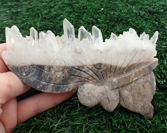 Gorgeous Natural Clear Quartz Cluster Crystal Fairy - Large 4.75 Inch Standing Crystal Fairy Carving - Gray White Crystal Fairy #CRVNG#1918